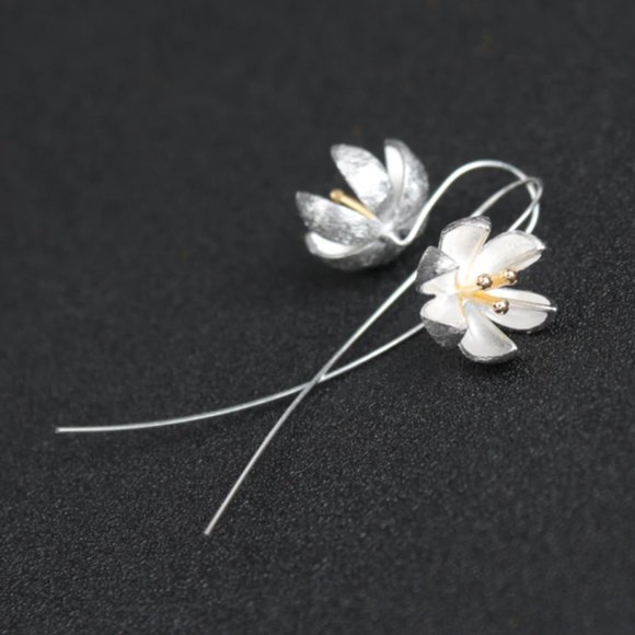 Beautiful 925 S Silver Flower long Earrings - Picture 6 of 16